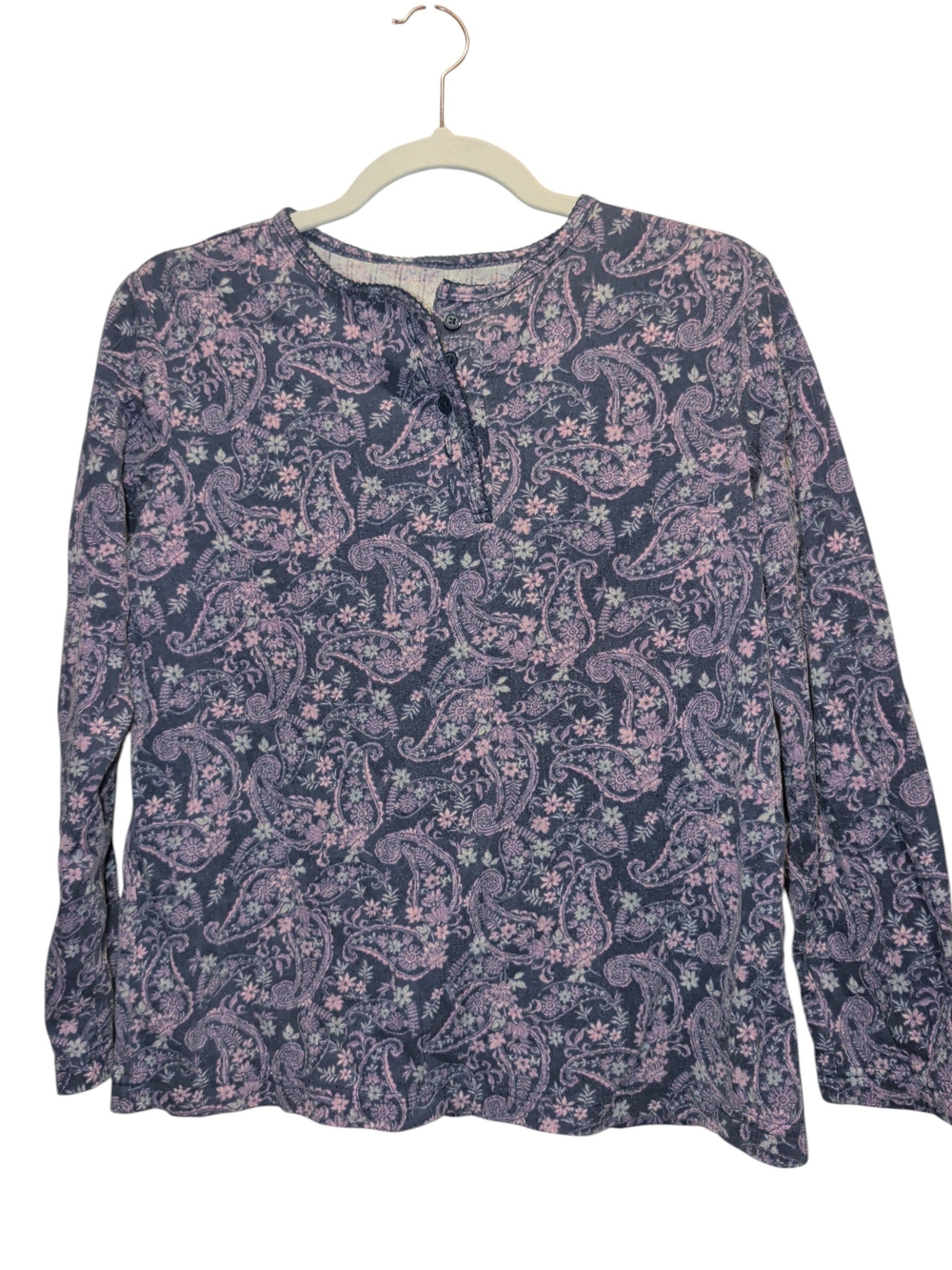 Blair Navy Long-Sleeve Henley with Pink Paisley Print (#D226)
